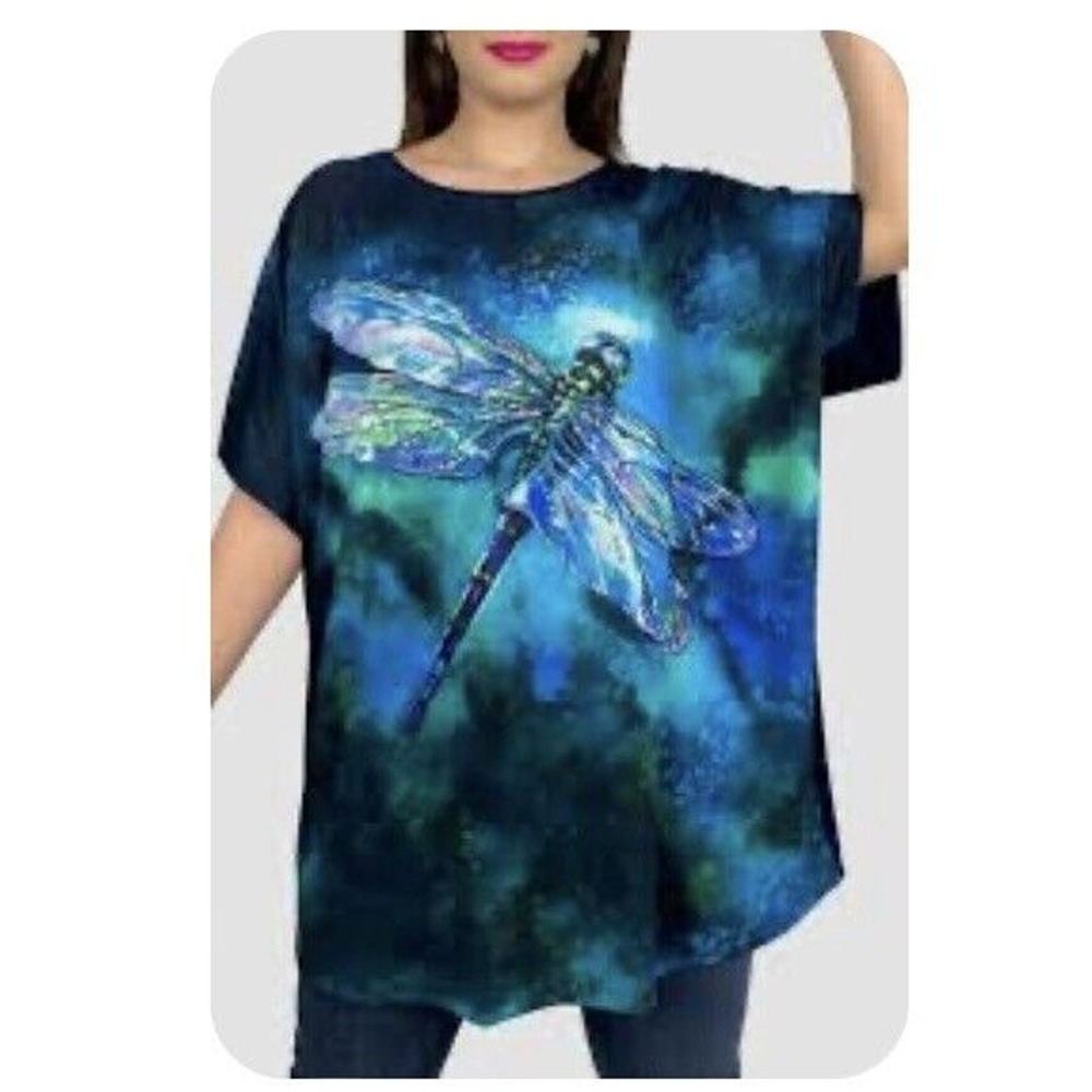 Womens Top Dragon Fly Print Sheer Shirt